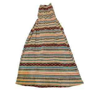 MM Couture Miss Me Tribal Stripe Halter Maxi Dress Open Back Multicolor  M
